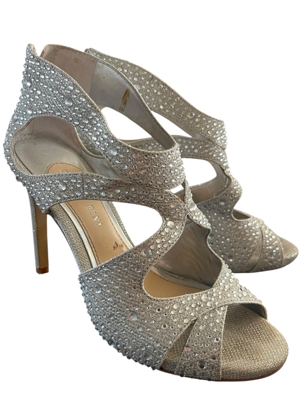 Gianni Bini Silver Rhinestone Glam Statement Event Stiletto Party Heels Women 8